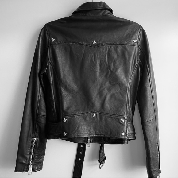 AllSaints Star Studded Raven Leather Biker Jacket Black US 6 Limited Edition - Picture 4 of 15